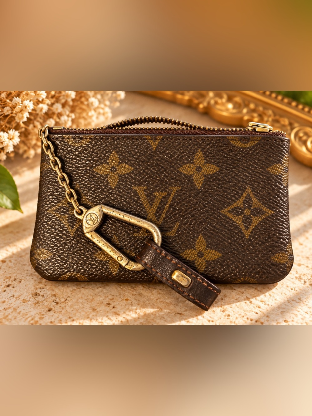 Vintage Louis Vuitton Monogram Coin Purse Key Pouch Chain Clip Genuine LV Luxury